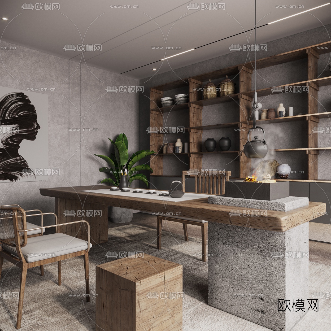侘寂风茶室3d模型下载（渲染图2）