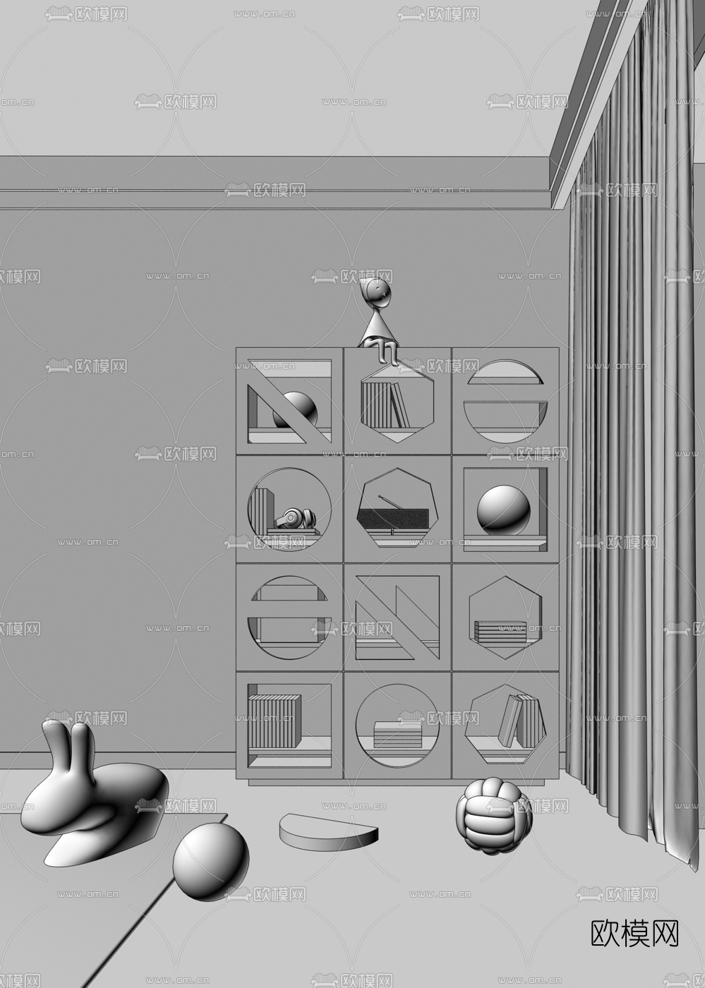 现代书柜3d模型