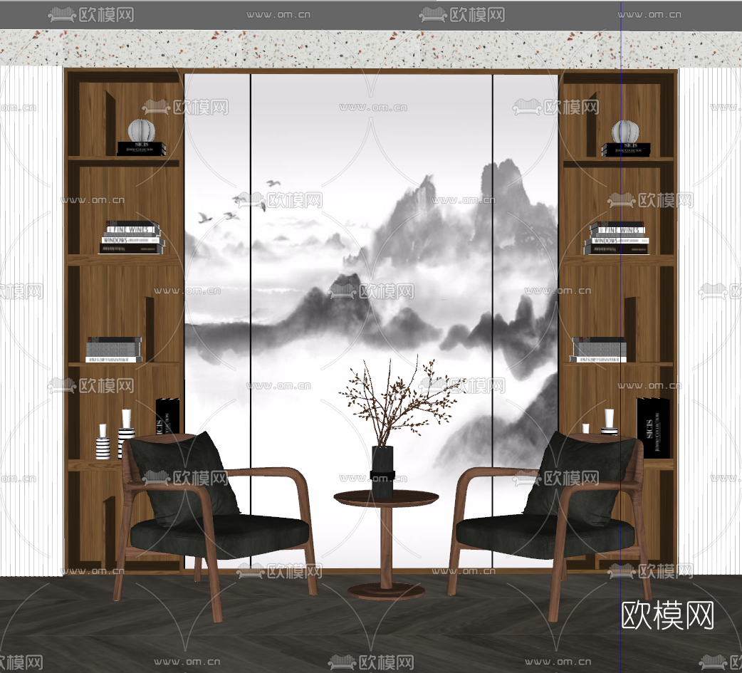 新中式实木休闲椅su模型下载