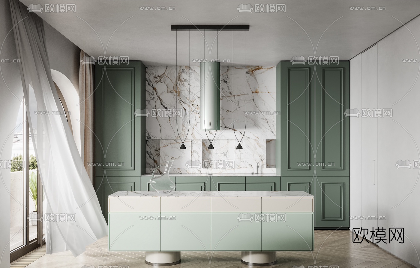 北欧客厅餐厅厨房3d模型