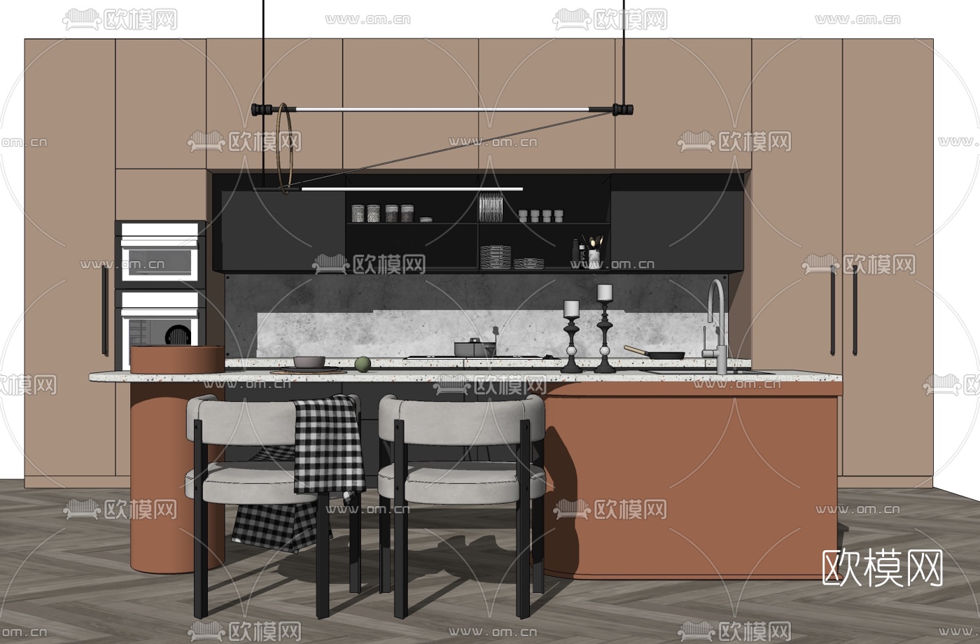 现代吧台吧椅su模型下载