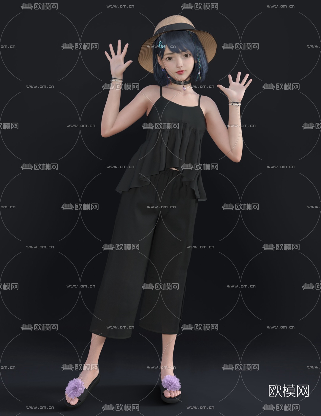 现代小女孩人物3d模型下载（渲染图1）