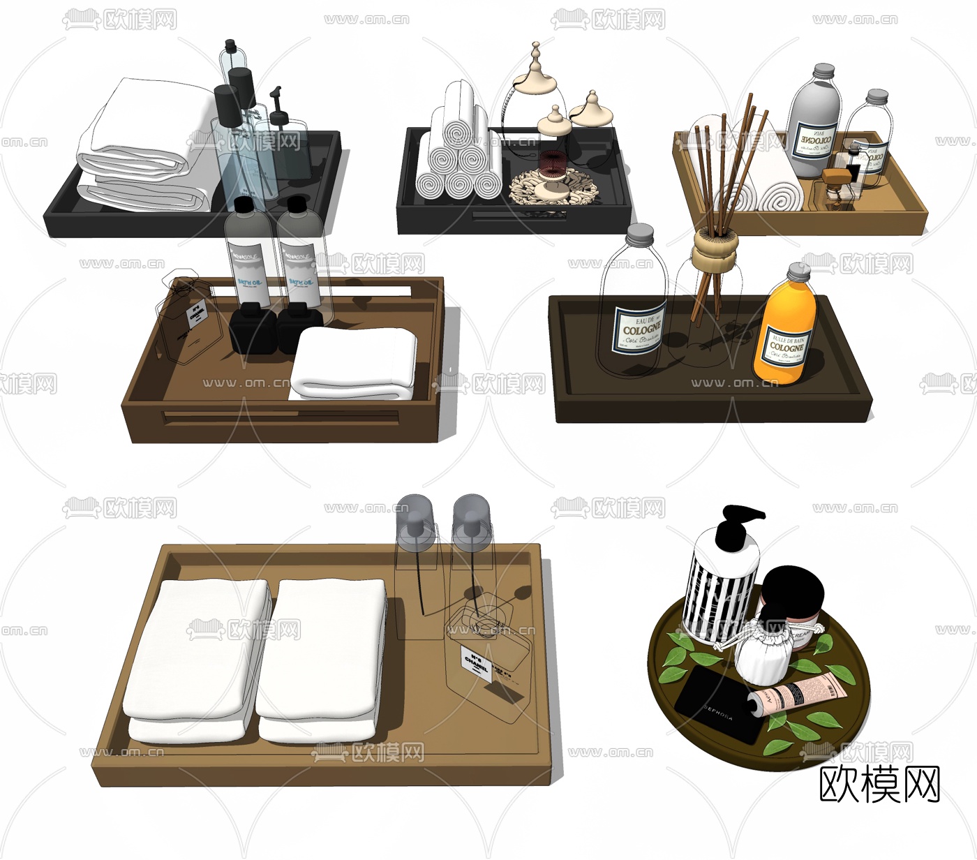 现代卫生间托盘毛巾沐浴露su模型下载