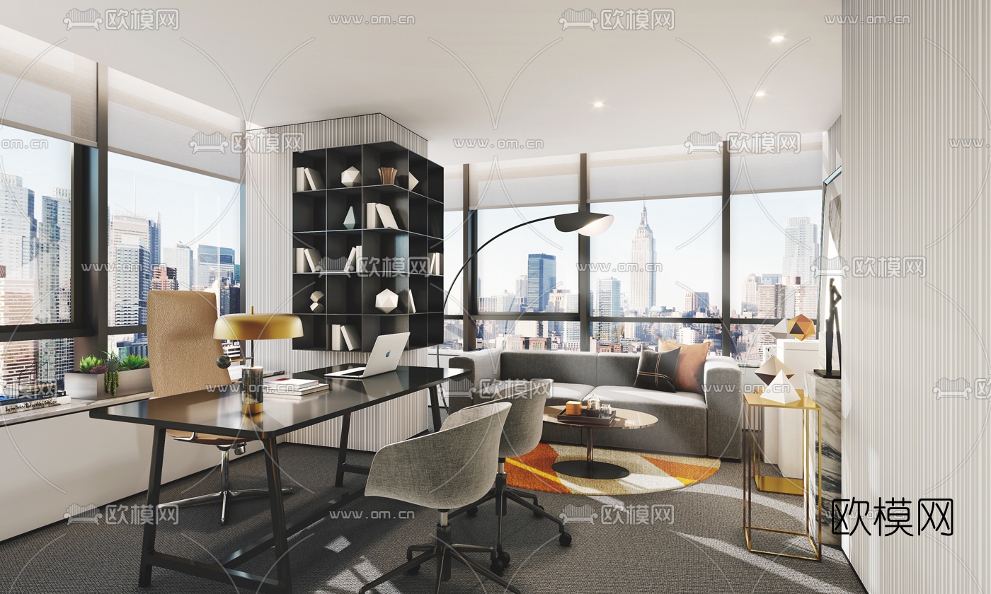 现代轻奢总经理室3d模型下载
