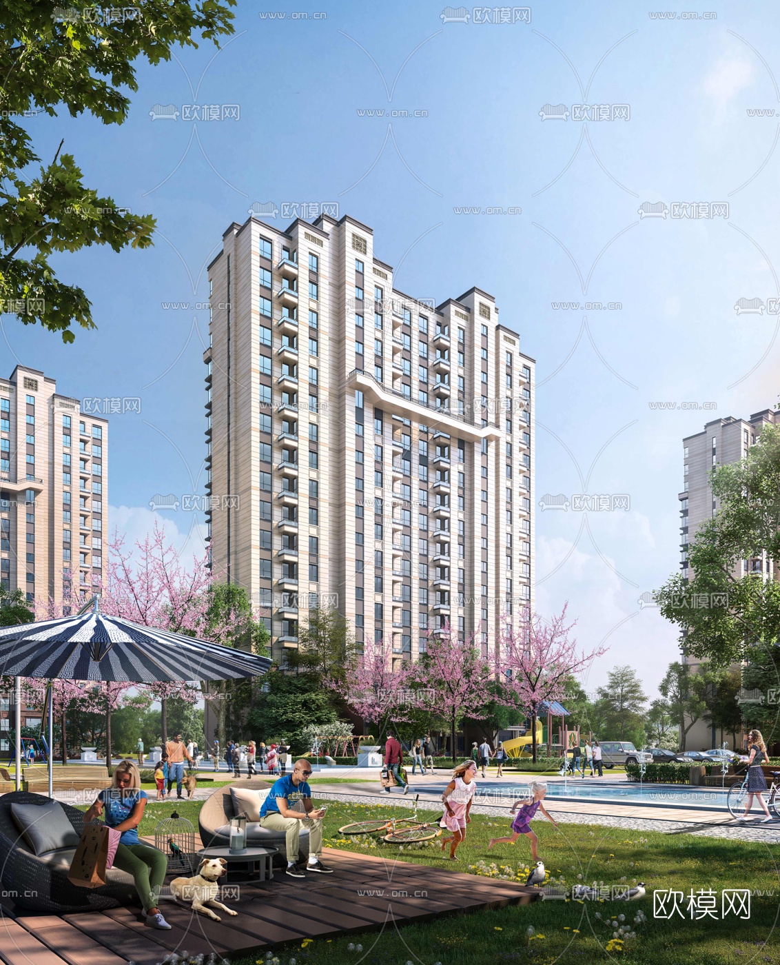 现代高层住宅楼建筑外观3d模型