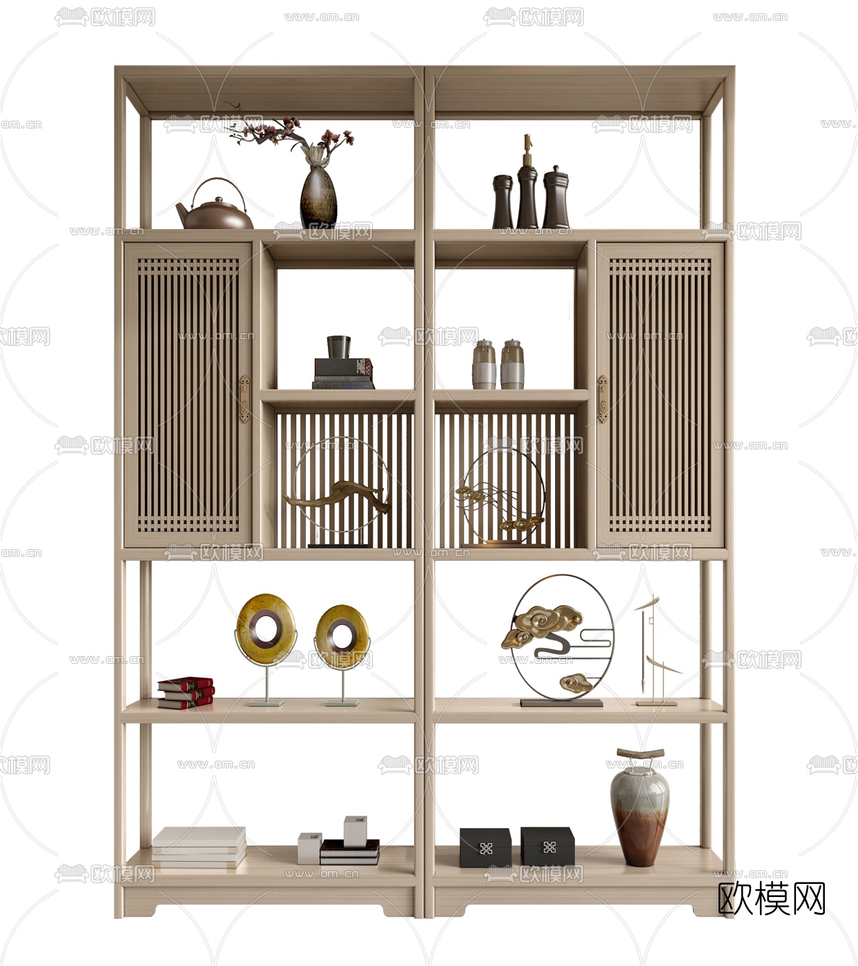 新中式实木博古架3d模型下载（渲染图1）