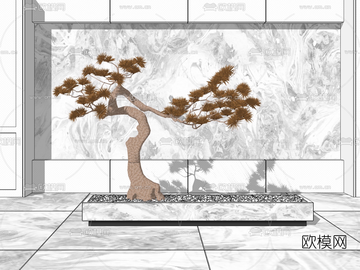 新中式景观树松树su模型下载