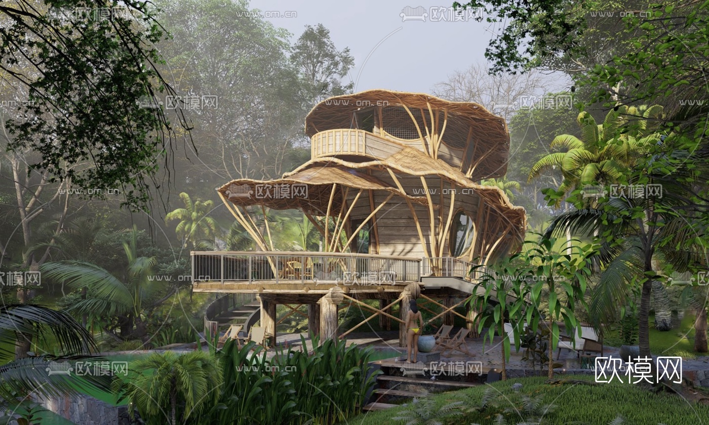 北欧木屋民宿su模型下载（渲染图2）