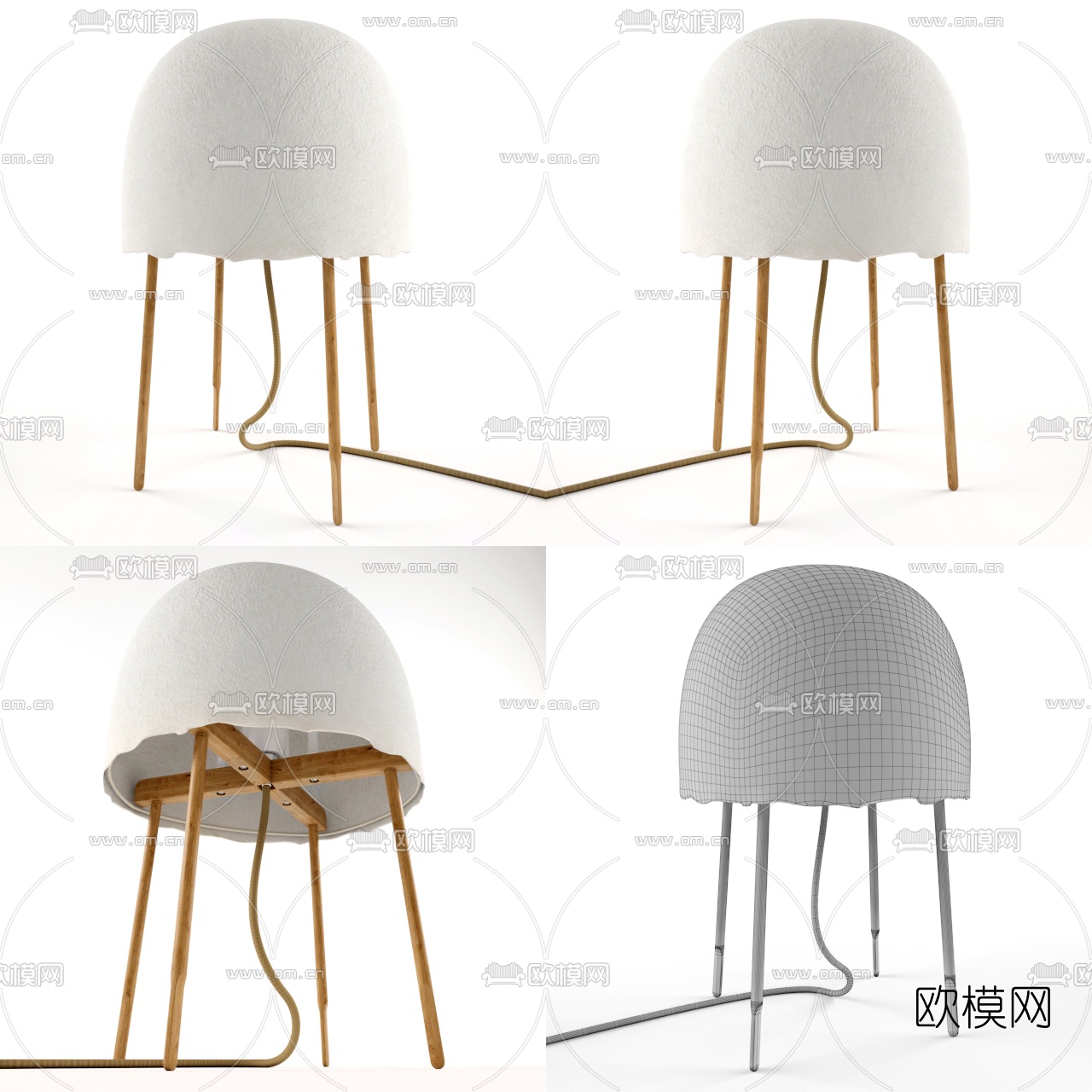 北欧绒布灯罩落地灯3d模型下载（渲染图1）