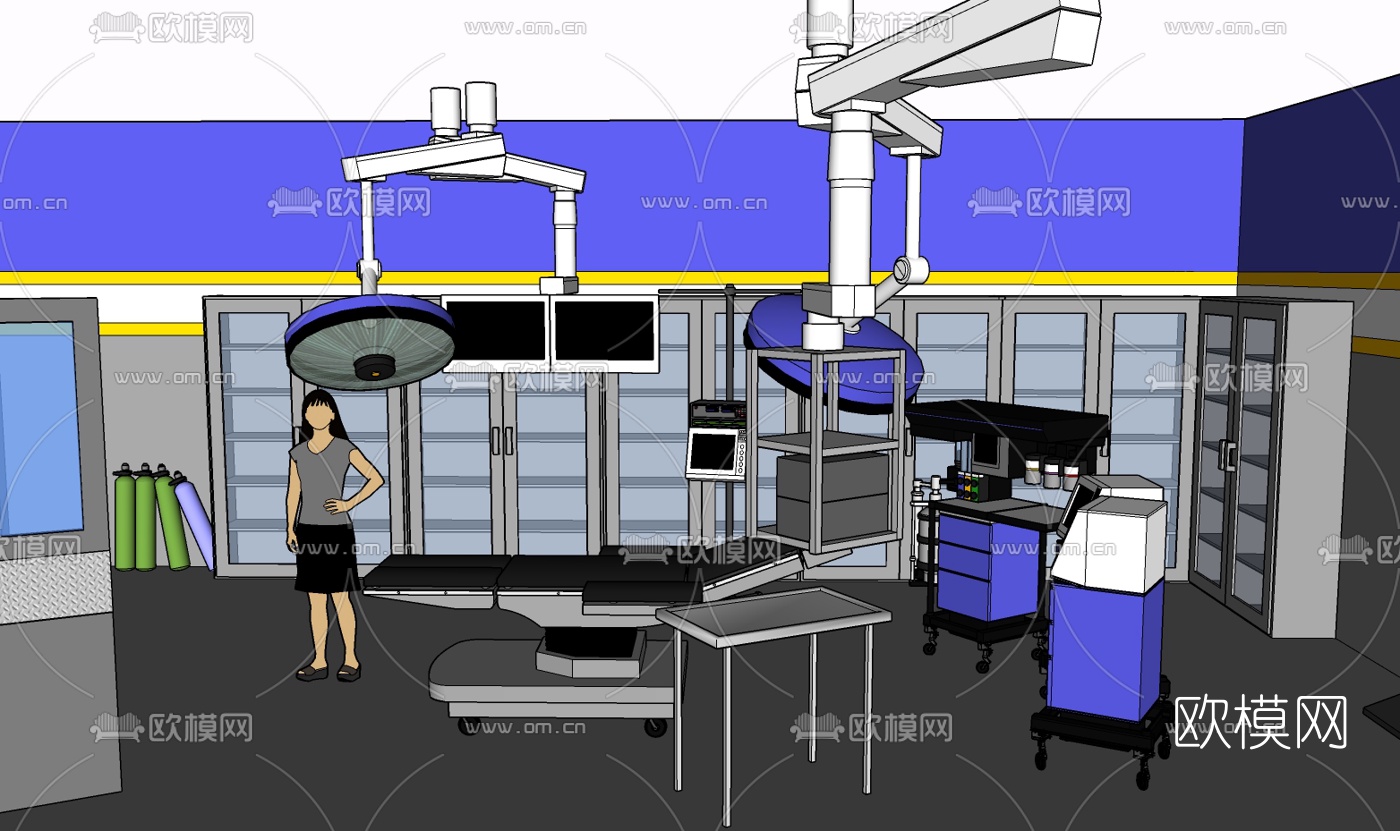 现代手术台免费su模型下载