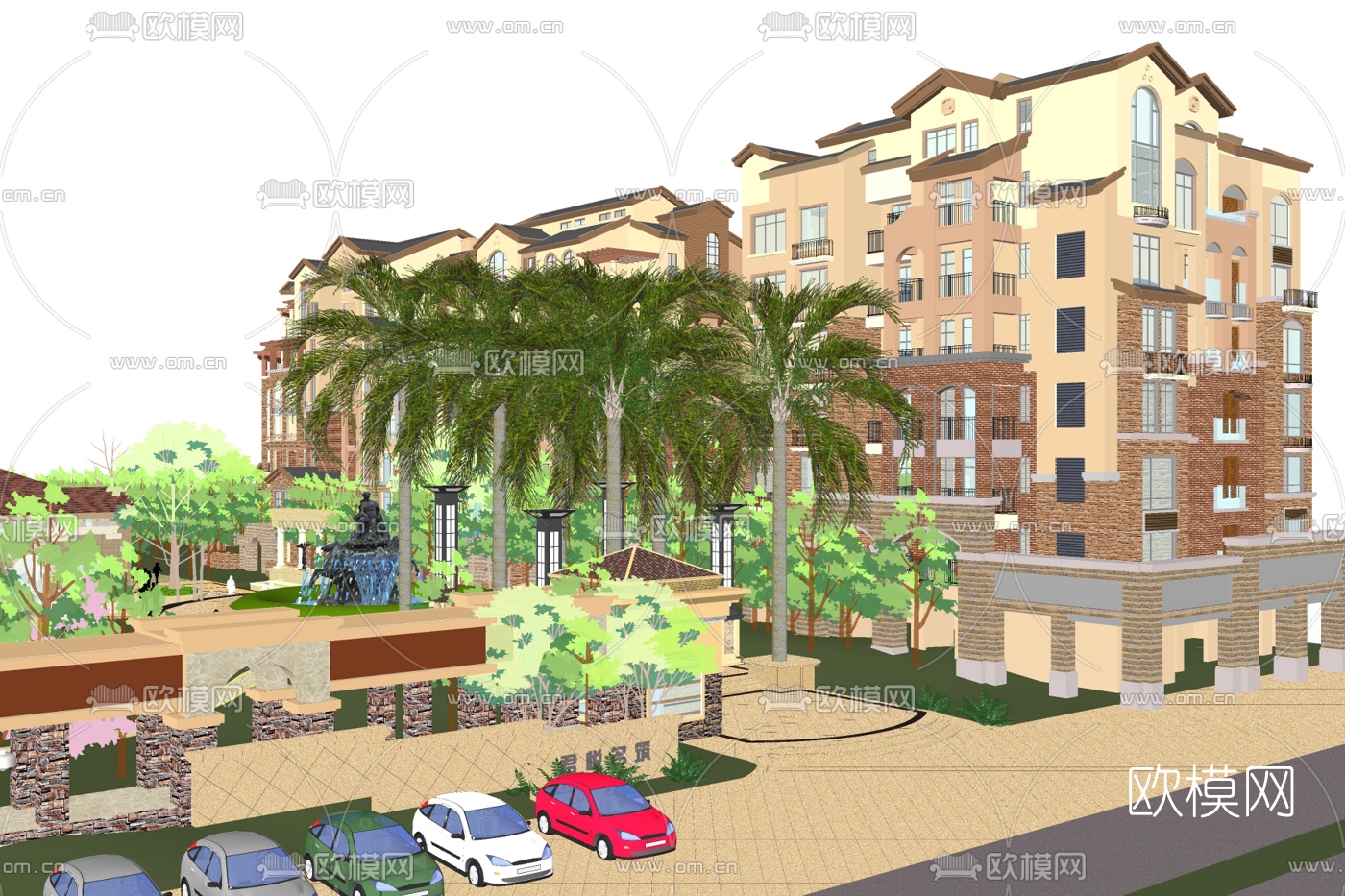 欧式联排别墅外观su模型下载