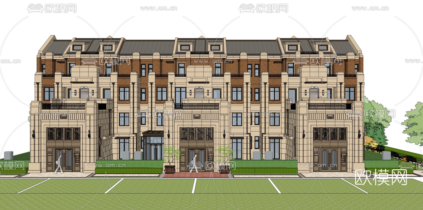 欧式别墅外观su模型下载