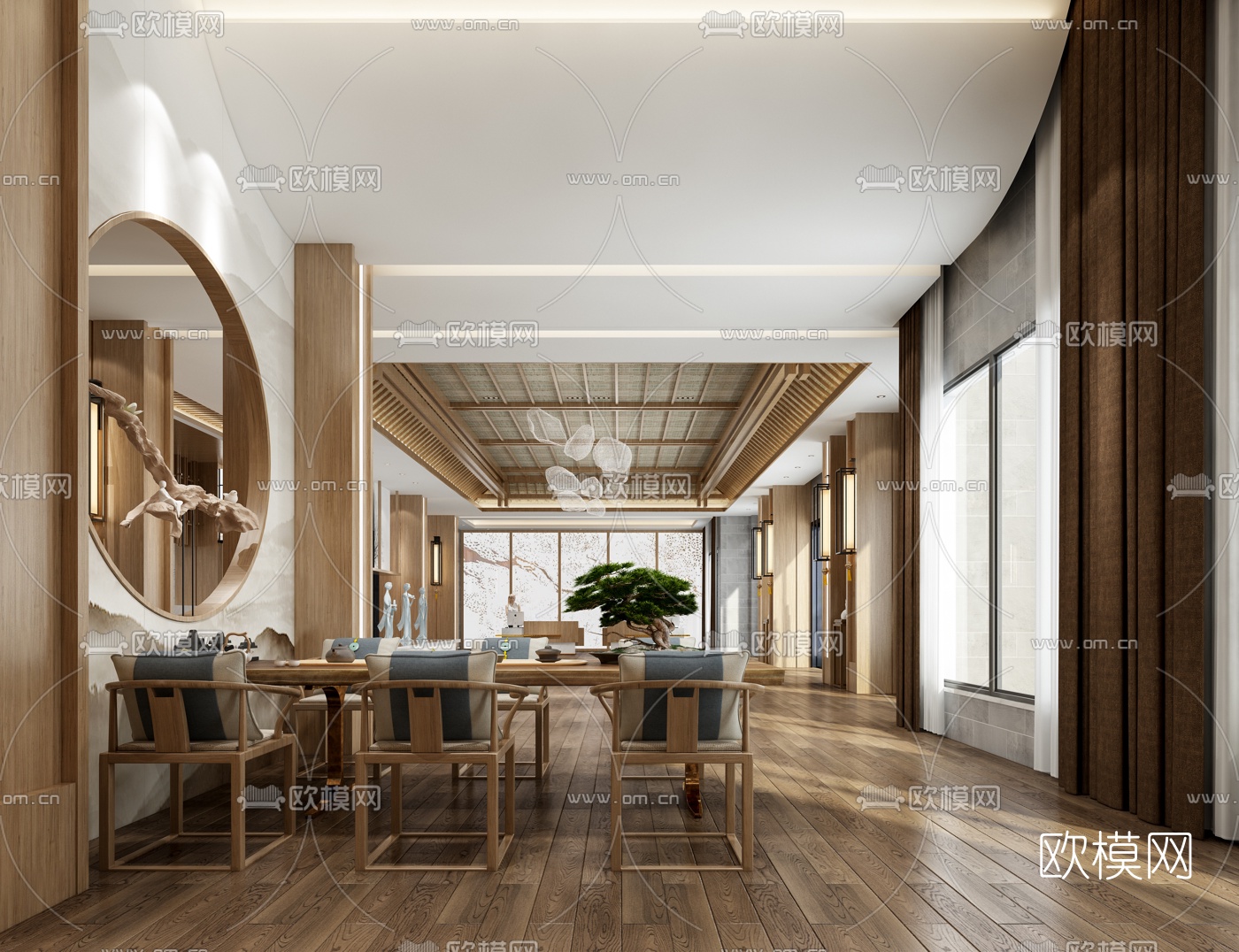 新中式酒店会所大堂3d模型