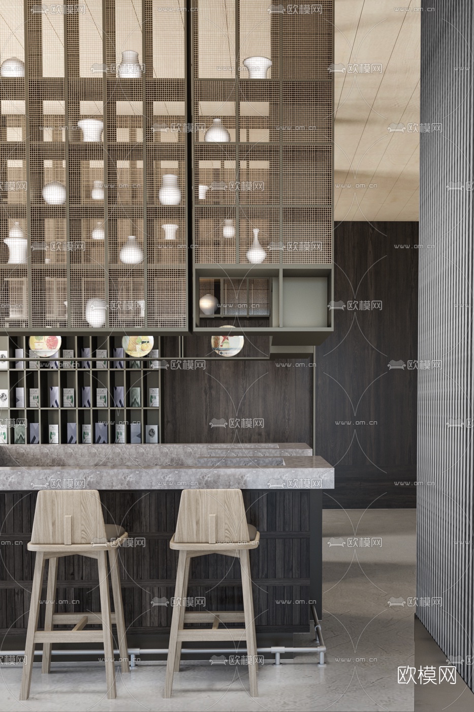 矩阵纵横设计 新中式水吧台3d模型下载