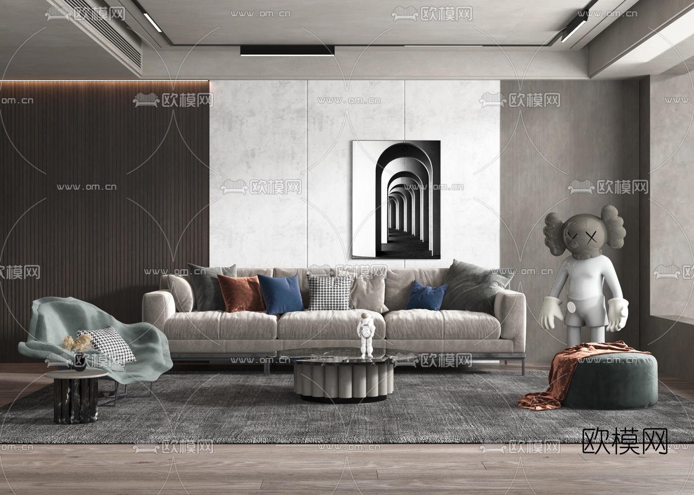 现代布艺沙发组合3d模型