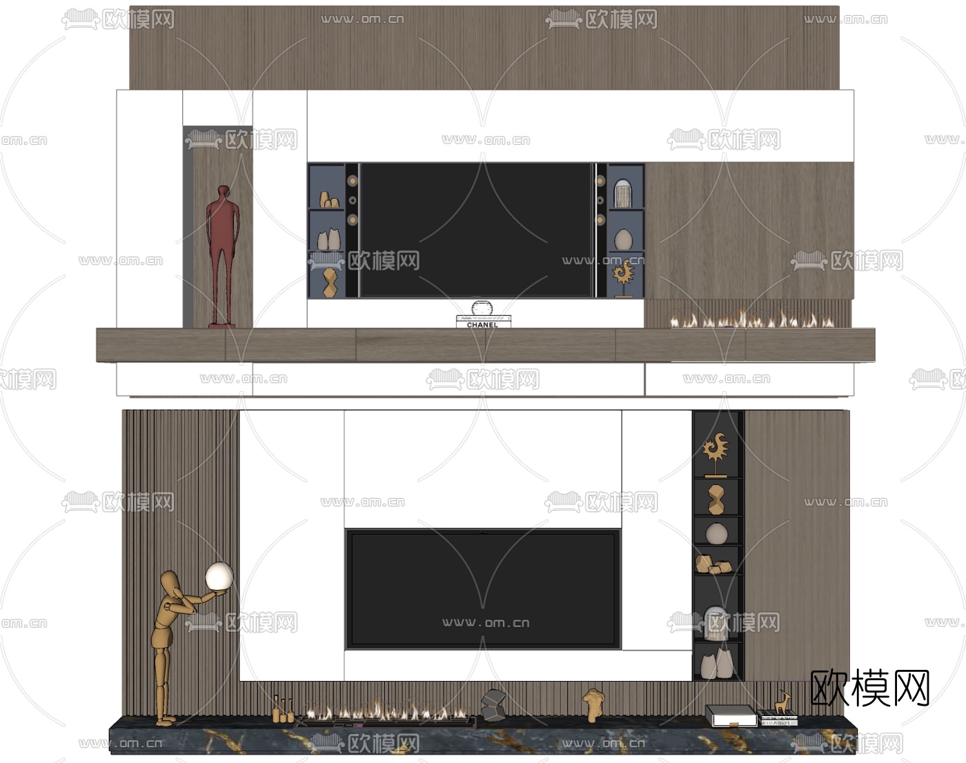 现代电视背景墙su模型下载