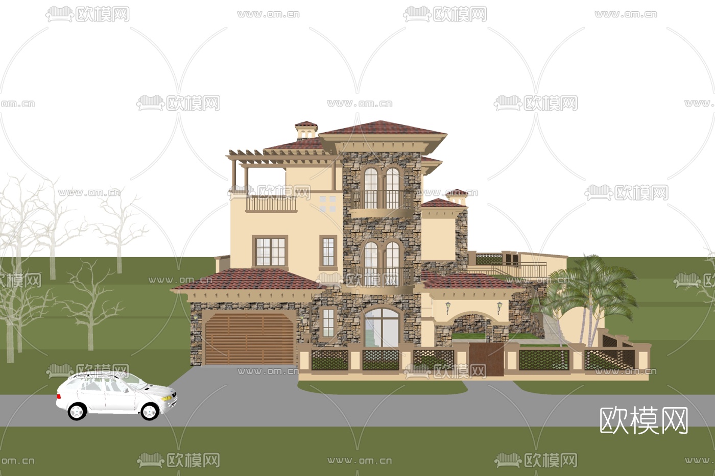 欧式独栋别墅外观su模型下载