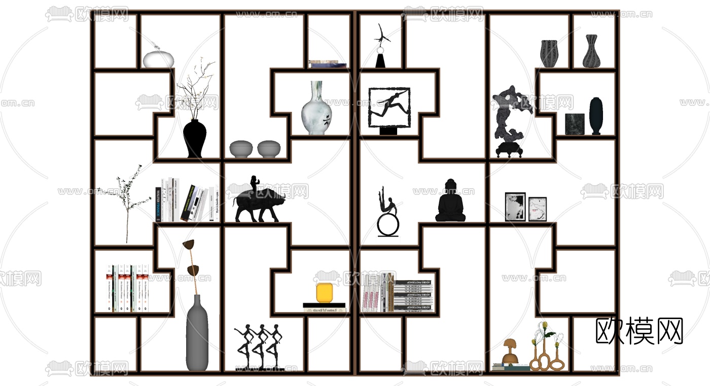 新中式博古架su模型下载（渲染图2）
