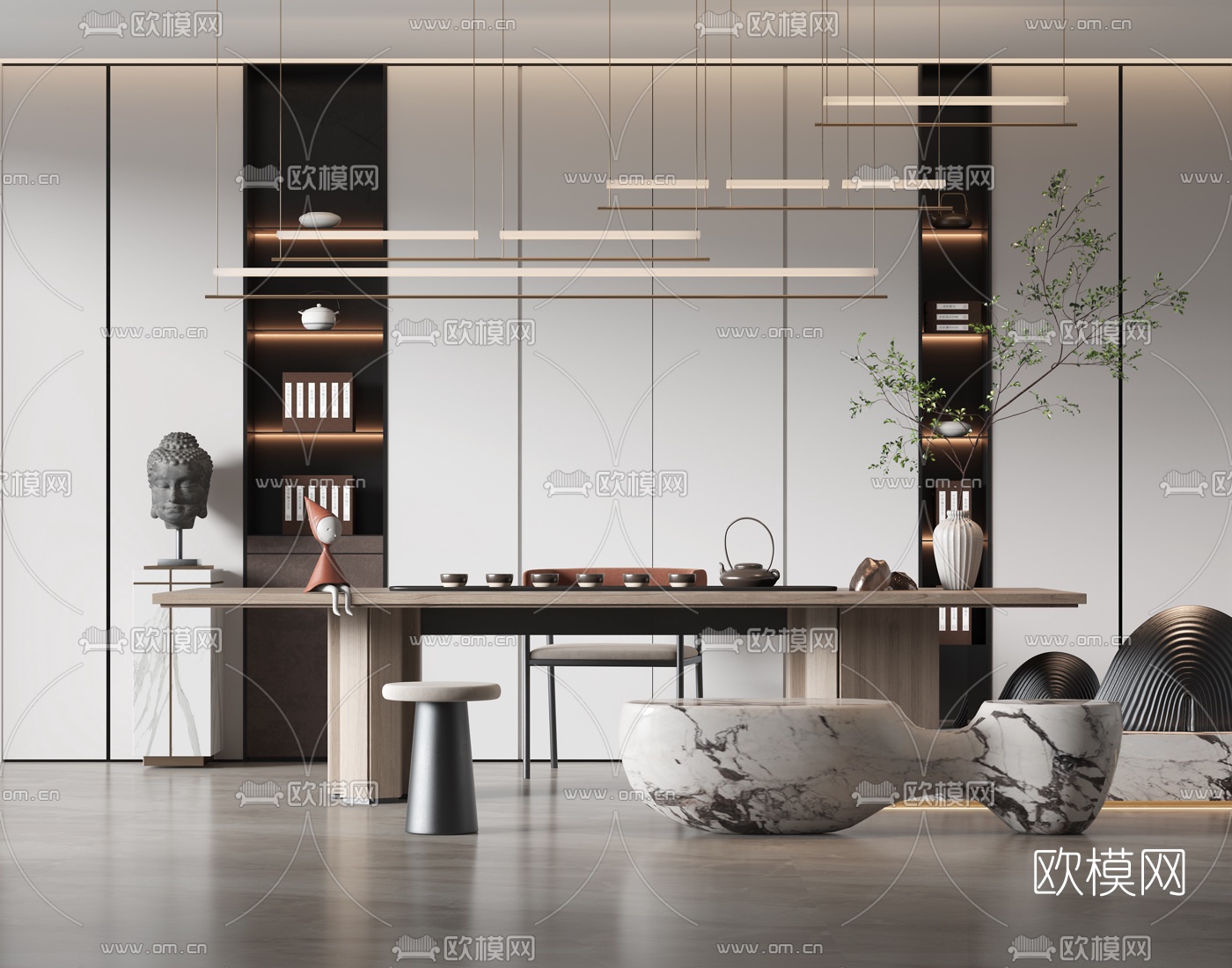 新中式茶桌椅3d模型