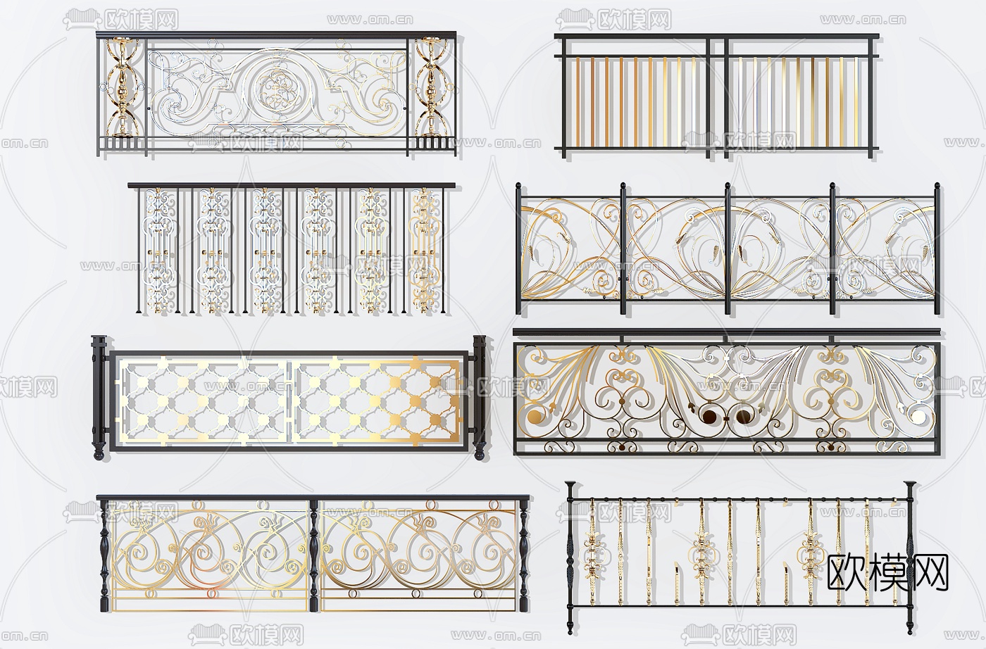 欧式古典金属栏杆护栏3d模型下载