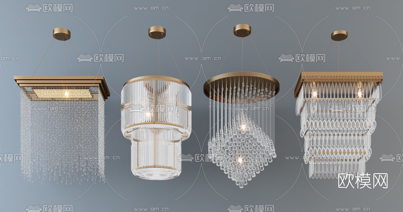 现代金属水晶吊灯组合3d模型下载