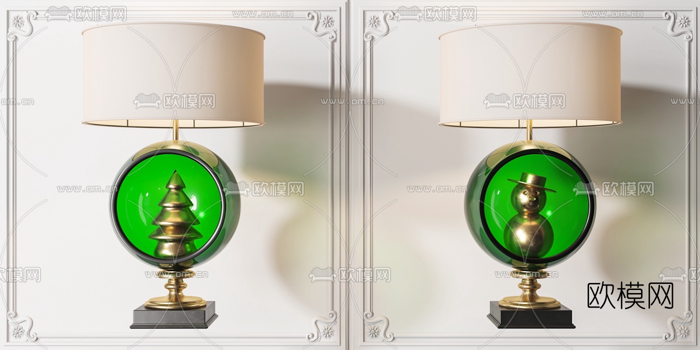 现代翡翠雪花雪人台灯3d模型下载（渲染图2）