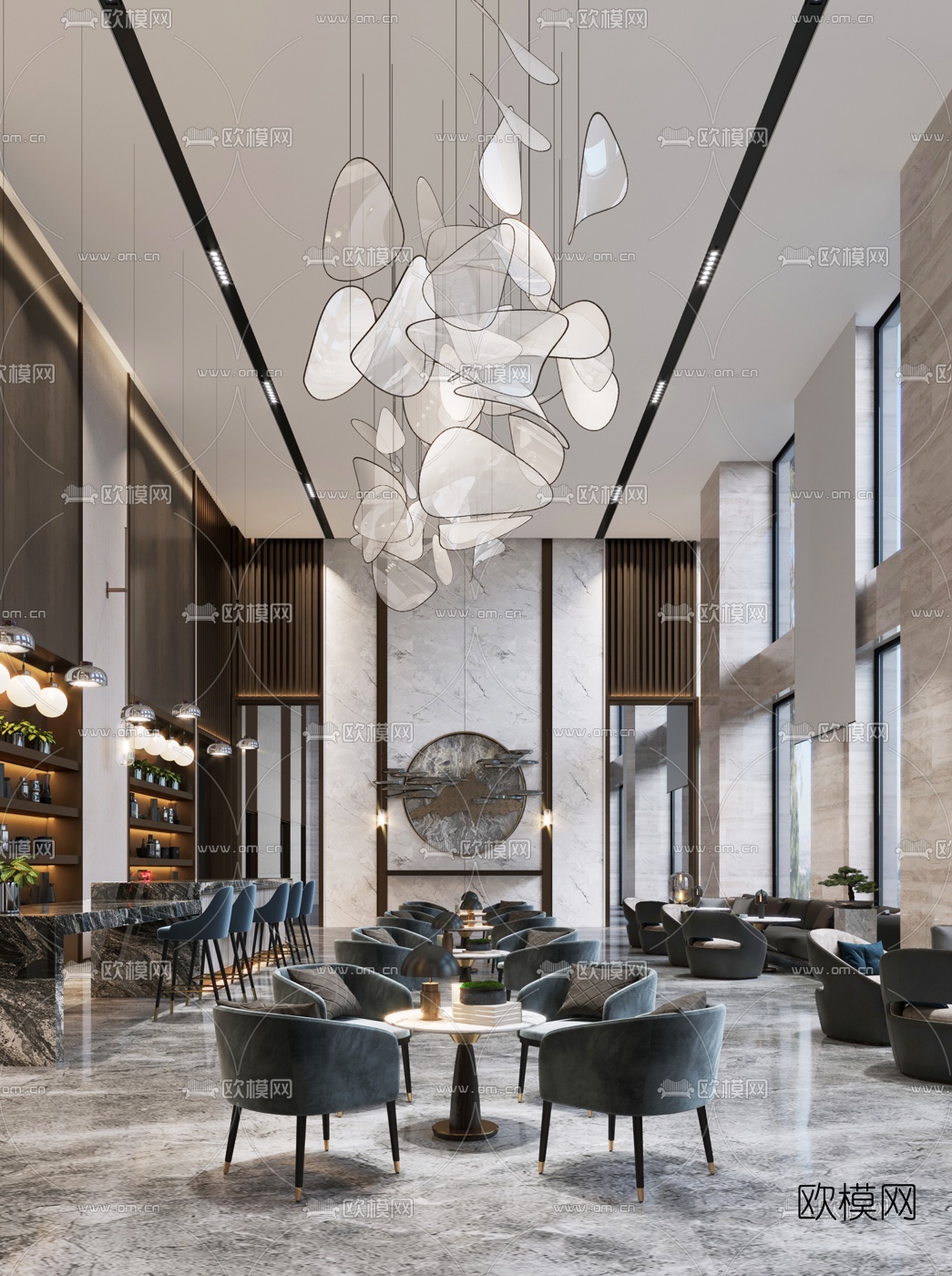现代售楼处洽谈区3d模型下载（渲染图1）