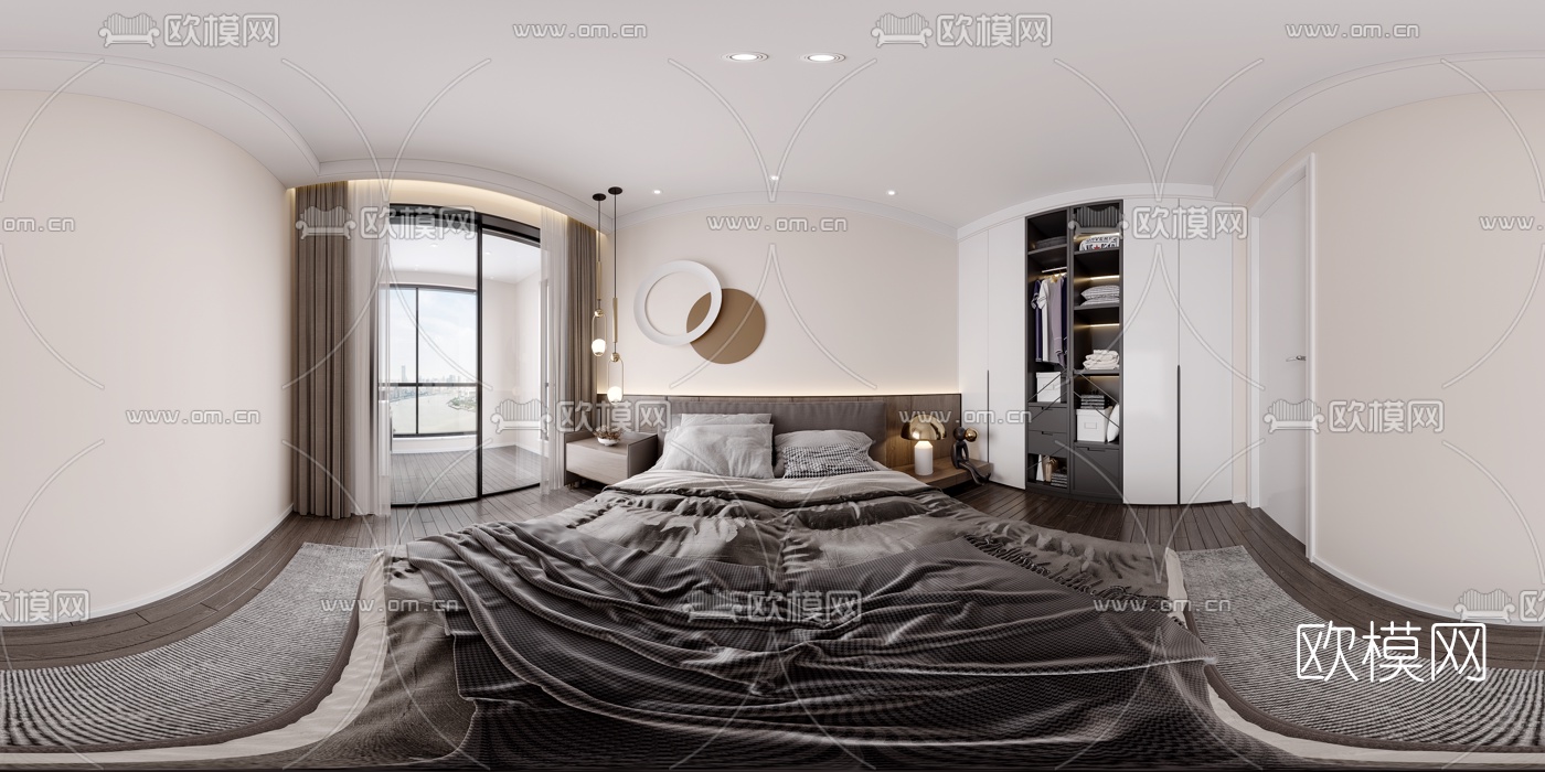 现代卧室cr全景3d模型-免费3dmax模型库-欧模网