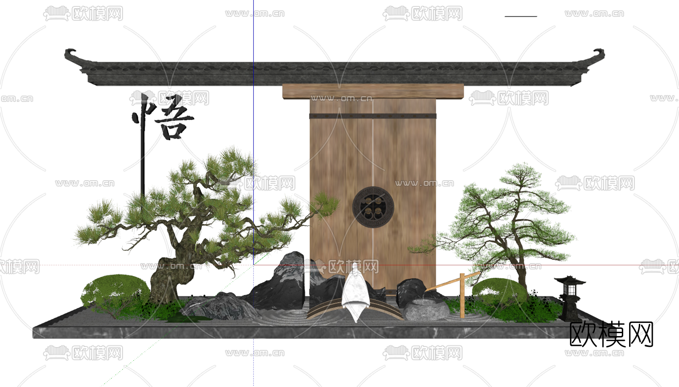 新中式庭院景观小品su模型