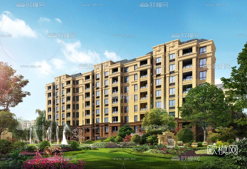 现代住宅楼建筑外观3d模型下载