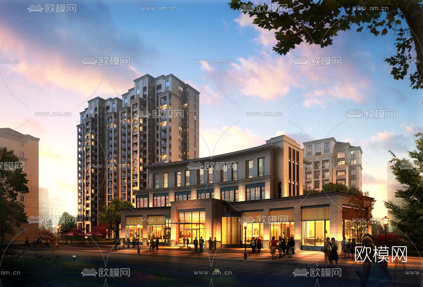 简欧售楼处外观夜景3d模型