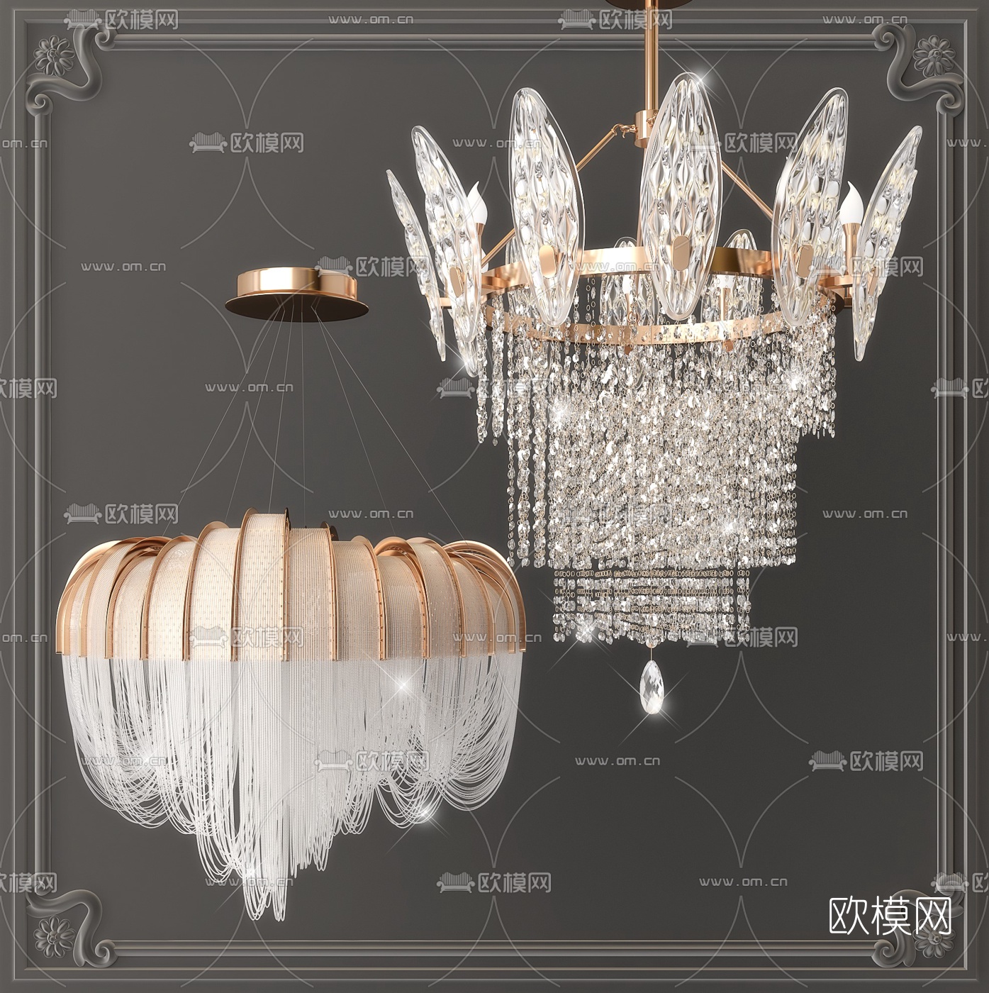 现代轻奢水晶吊灯3d模型下载