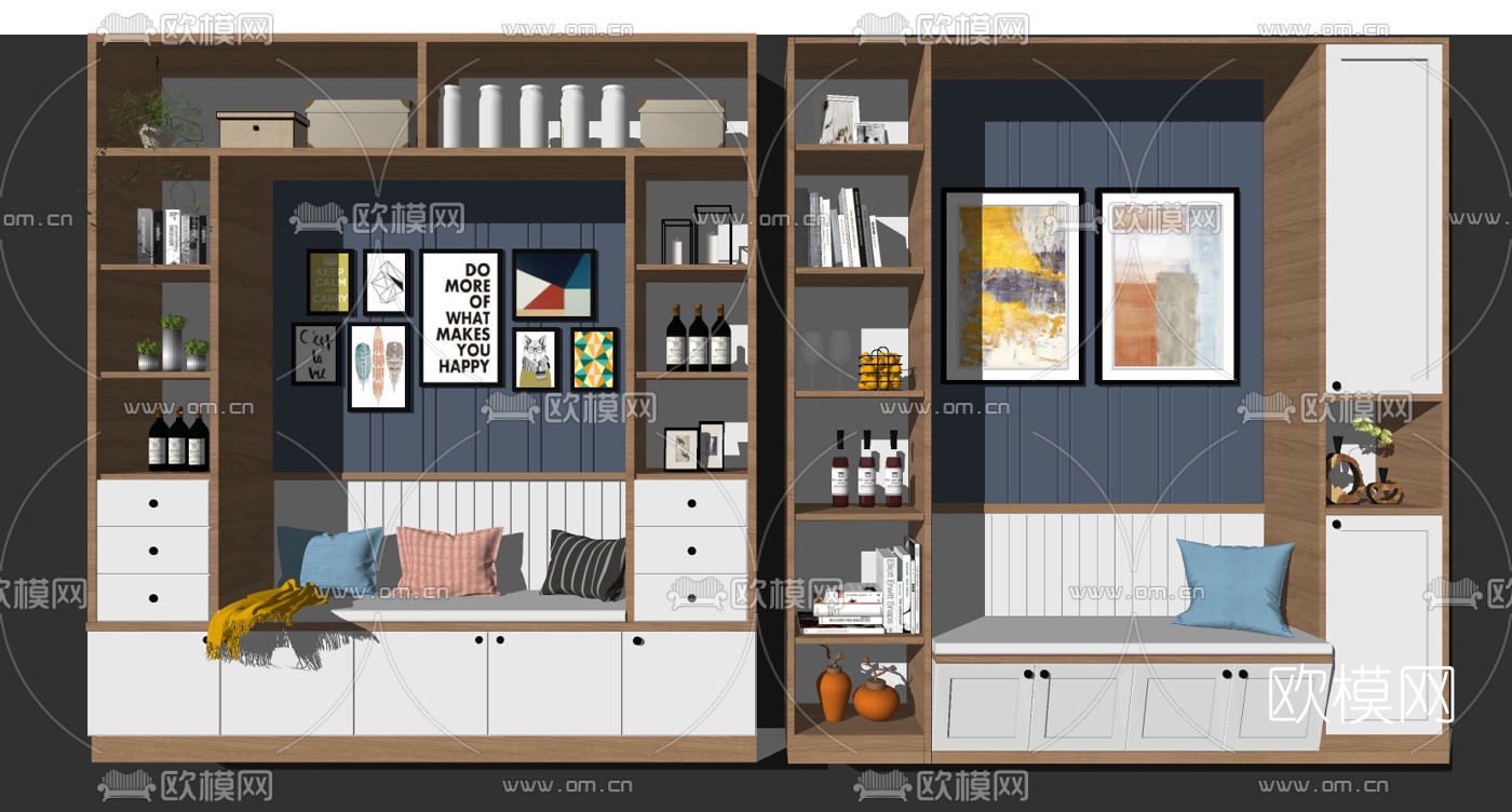 北欧玄关多功能鞋柜su模型