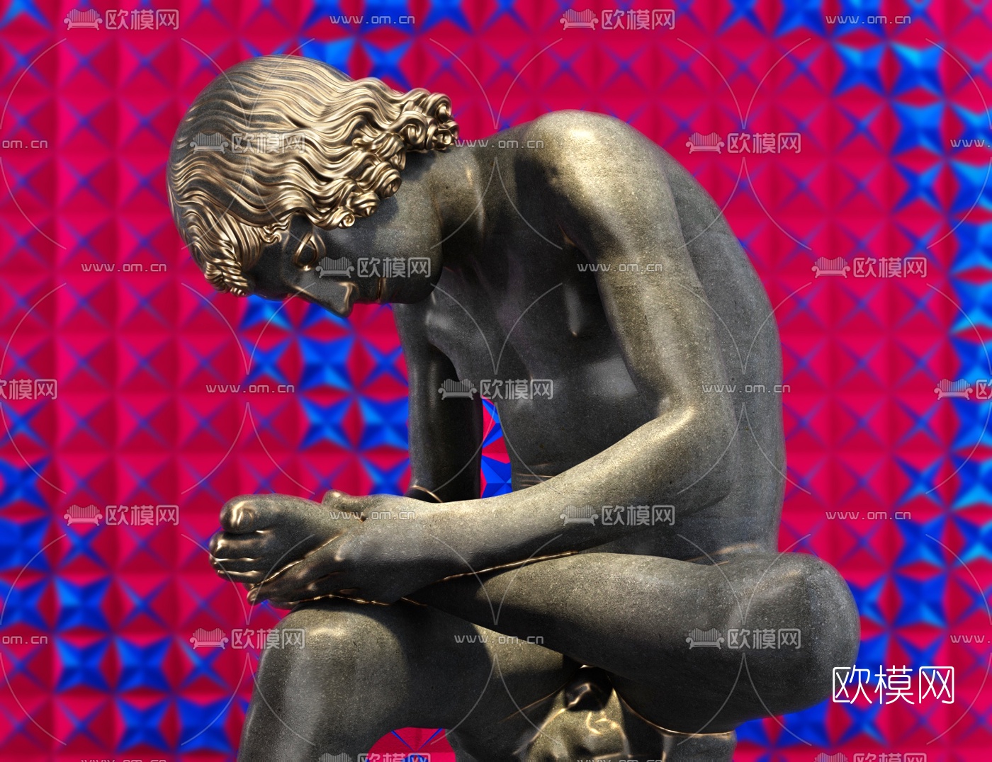 现代人物雕塑3d模型下载（渲染图3）