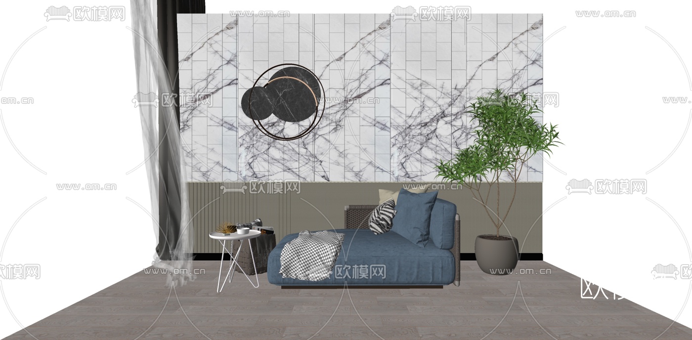 现代布艺贵妃椅su模型下载