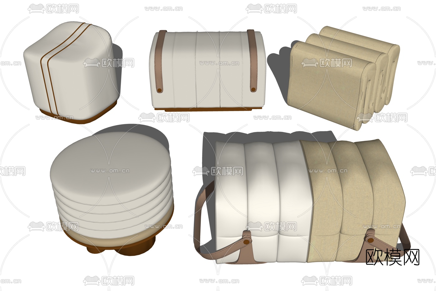 现代皮革矮凳脚踏组合su模型下载