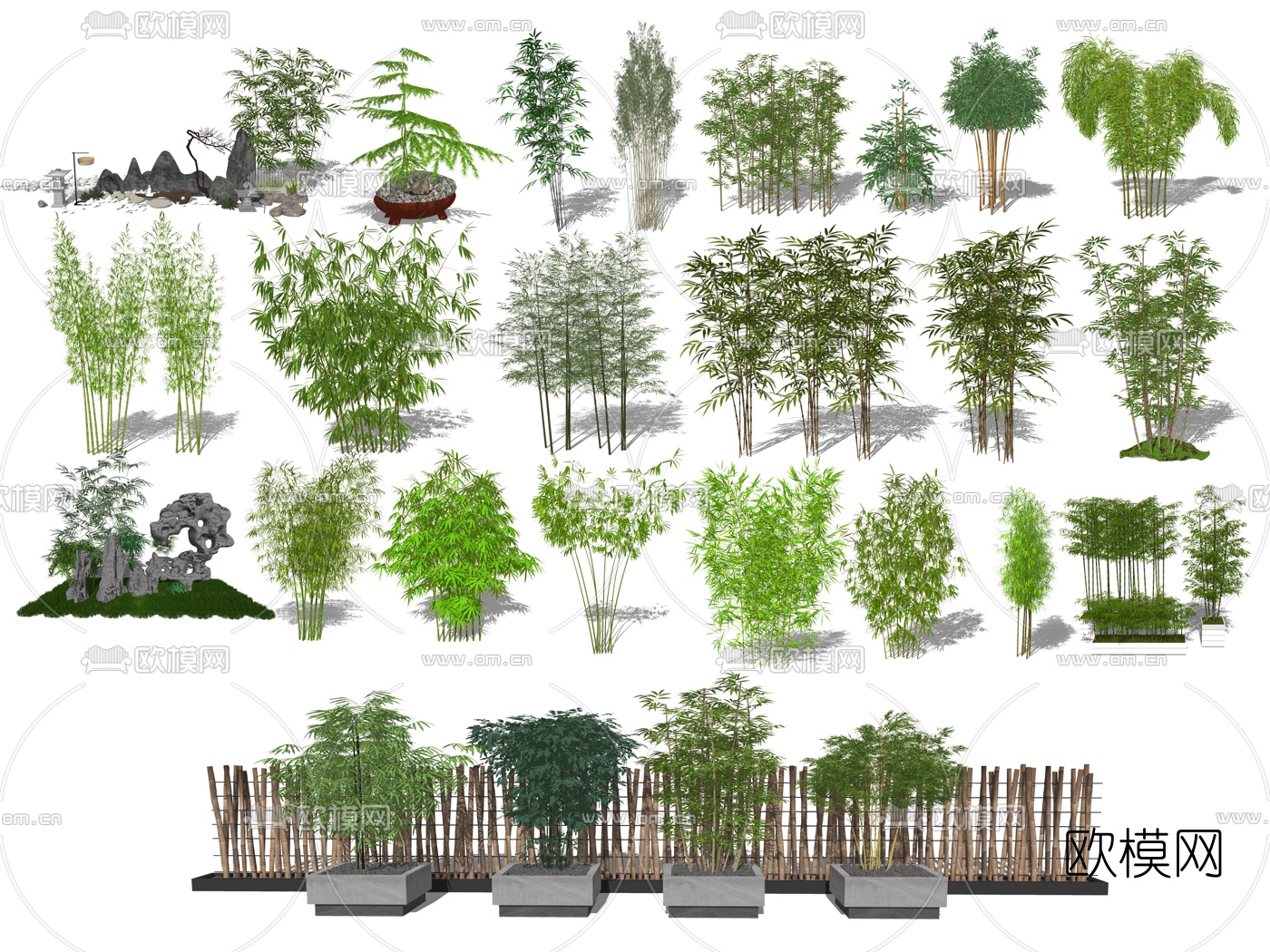 现代竹子su模型下载