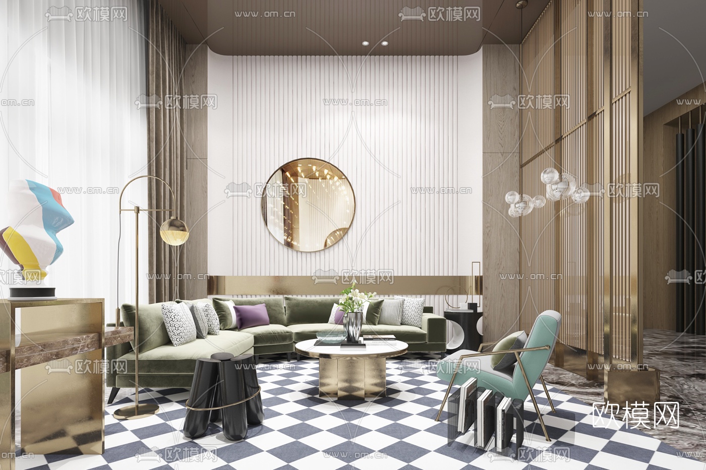 后现代绒布转角沙发组合3d模型
