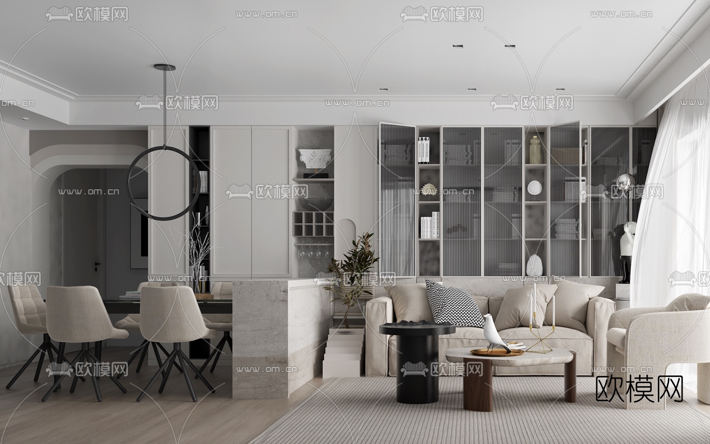 现代简约客厅餐厅3d模型下载