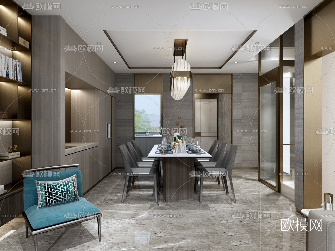 现代客厅餐厅免费3d模型