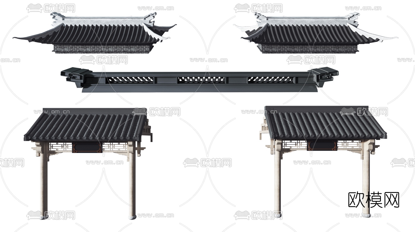 中式瓦片屋檐3d模型