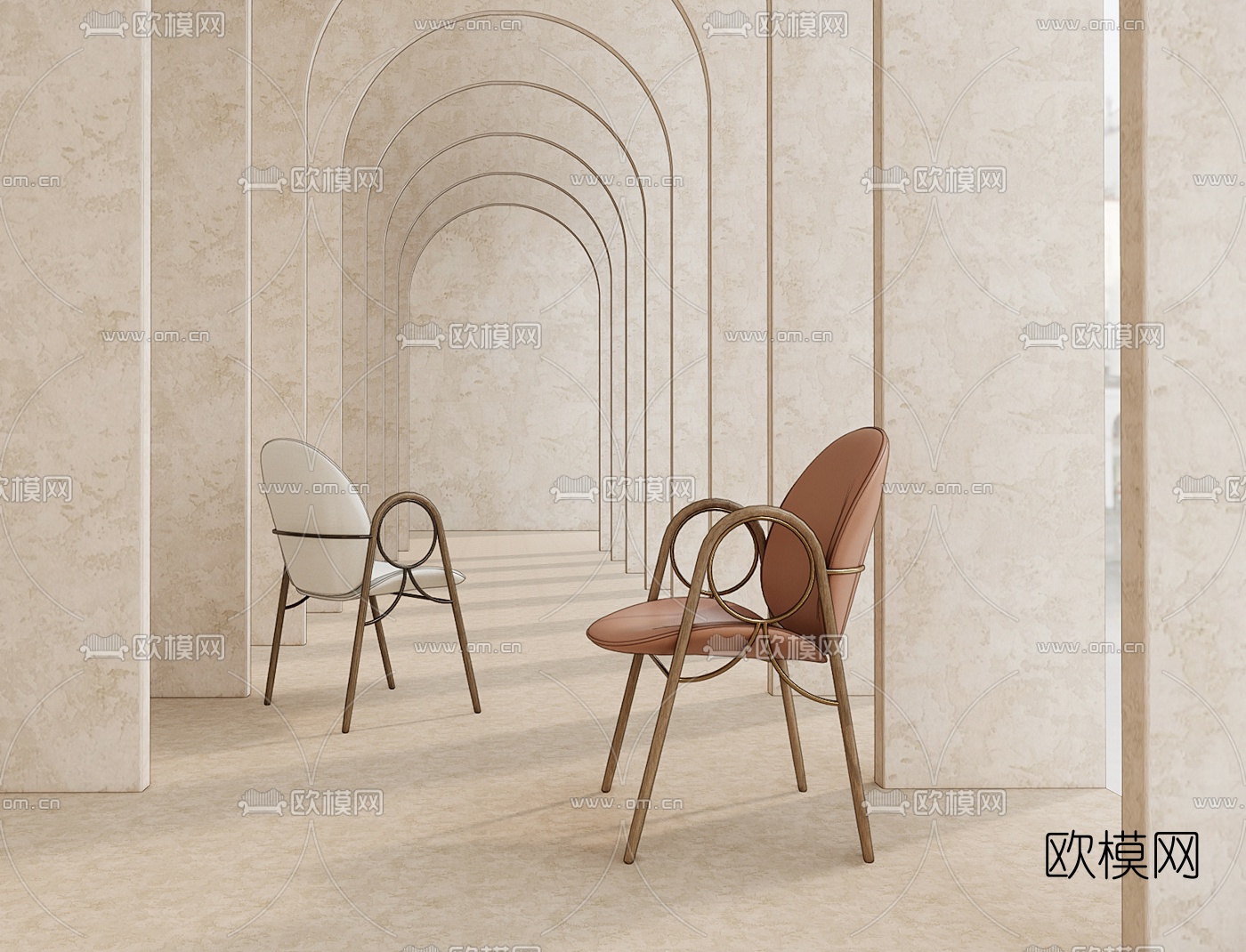 北欧皮革餐椅su模型下载（渲染图1）