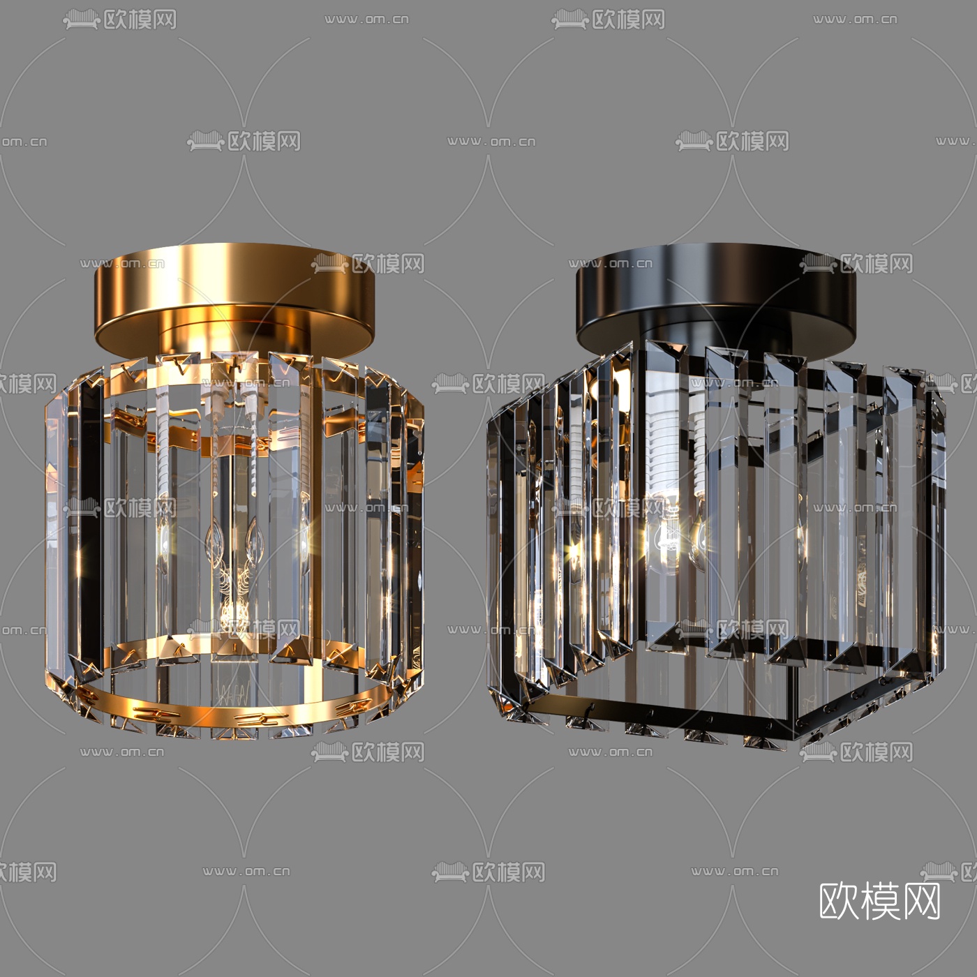 现代轻奢金属水晶吸顶灯3d模型