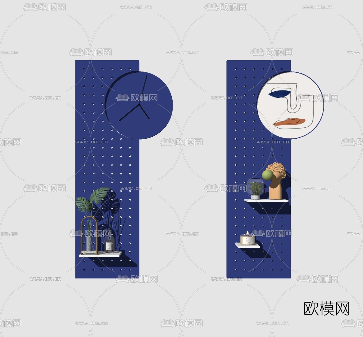 现代洞洞板置物架壁柜su模型