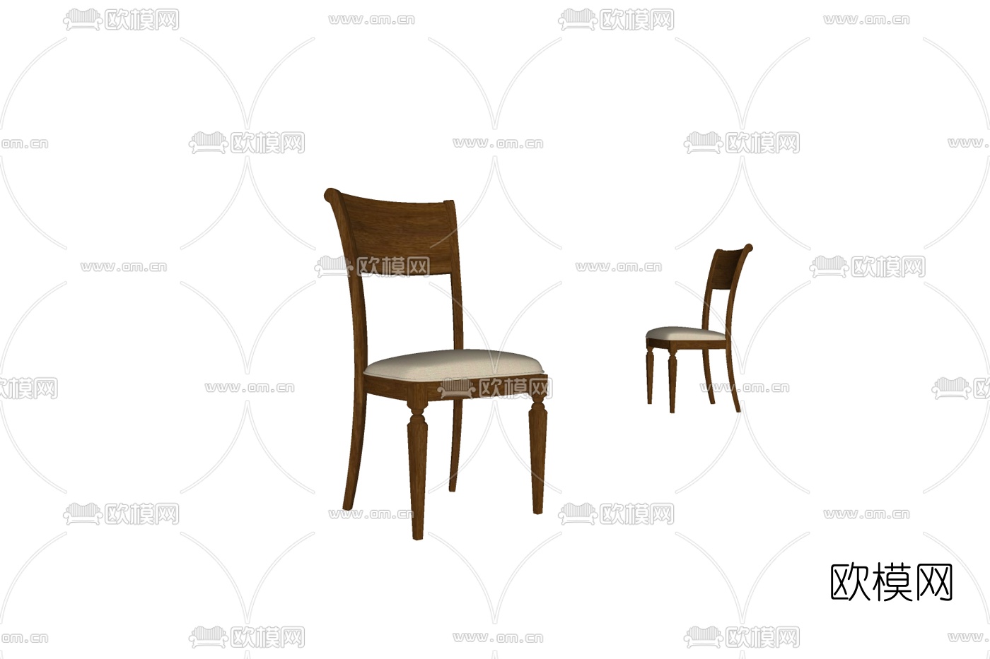 美式实木单椅su模型下载