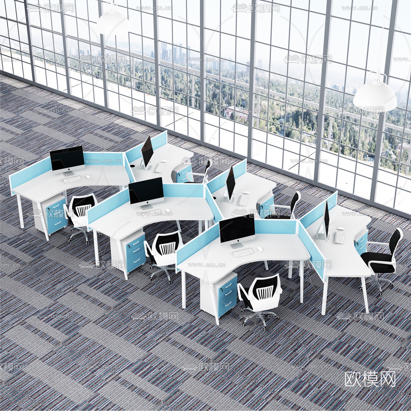 现代办公桌椅屏风卡位3d模型