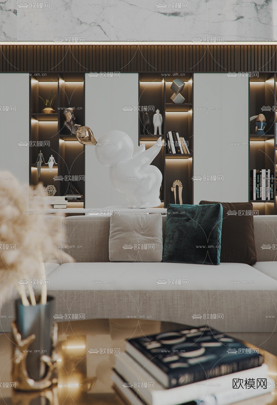 现代轻奢别墅大堂餐厅3d模型下载（渲染图3）