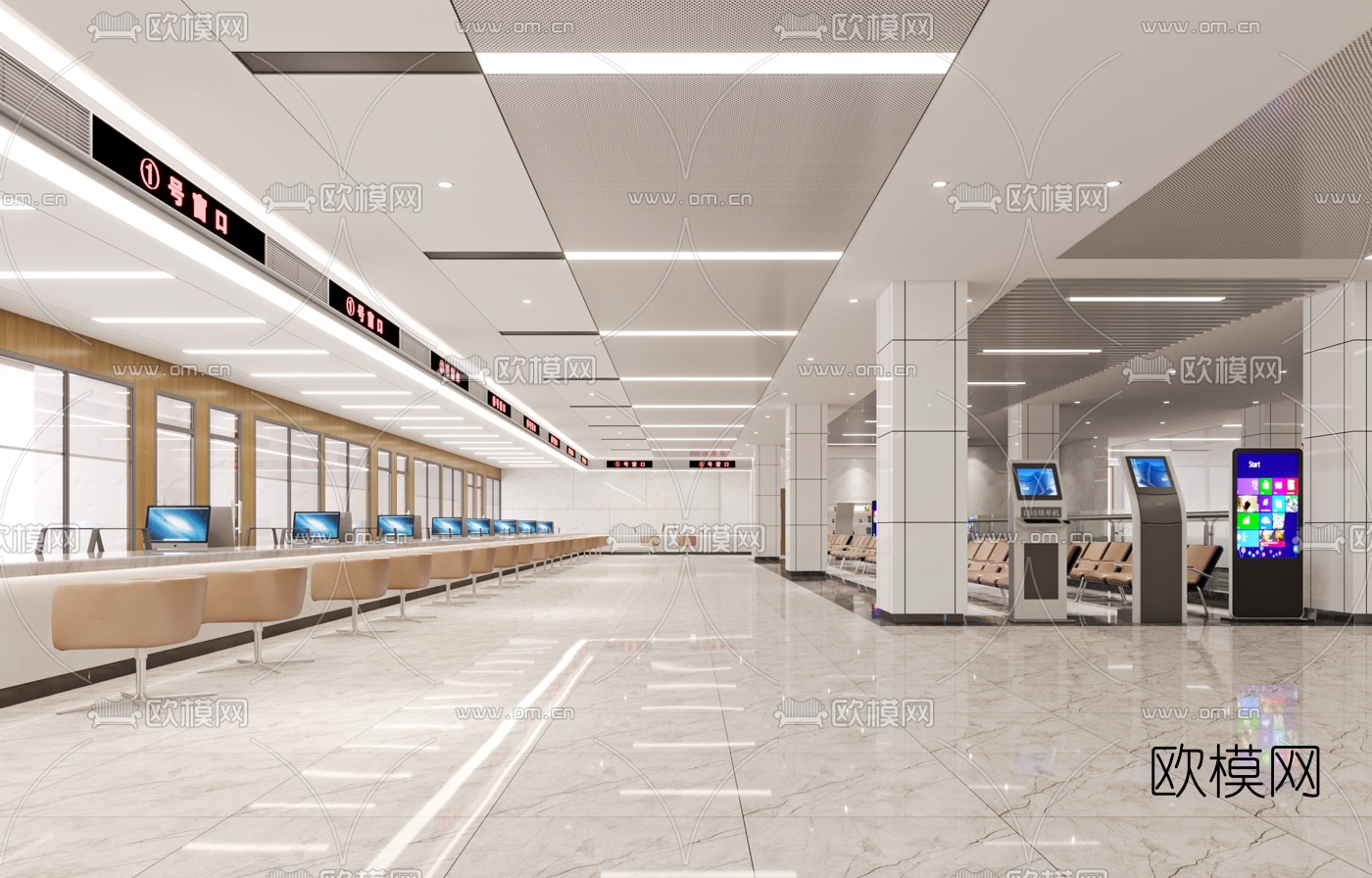 现代行政服务中心大厅3d模型下载（渲染图1）