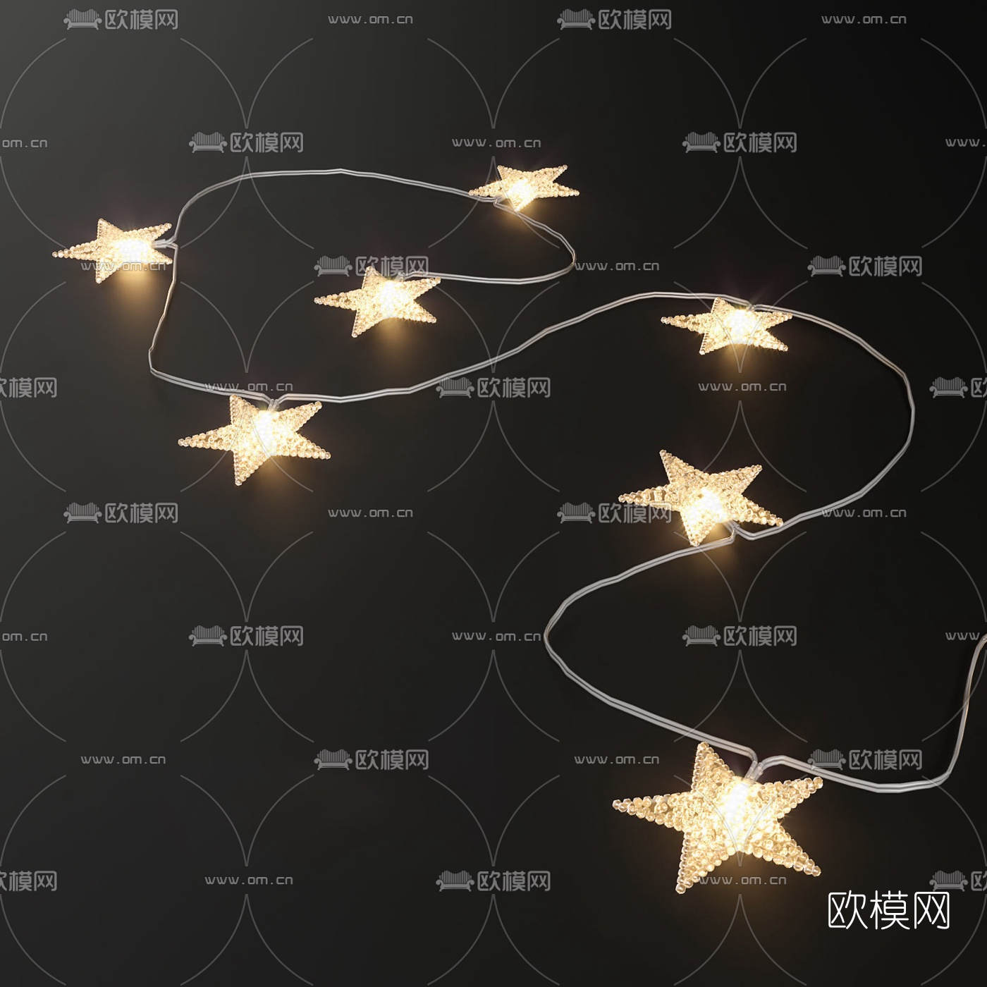 现代星星串联装饰灯3d模型下载（渲染图2）