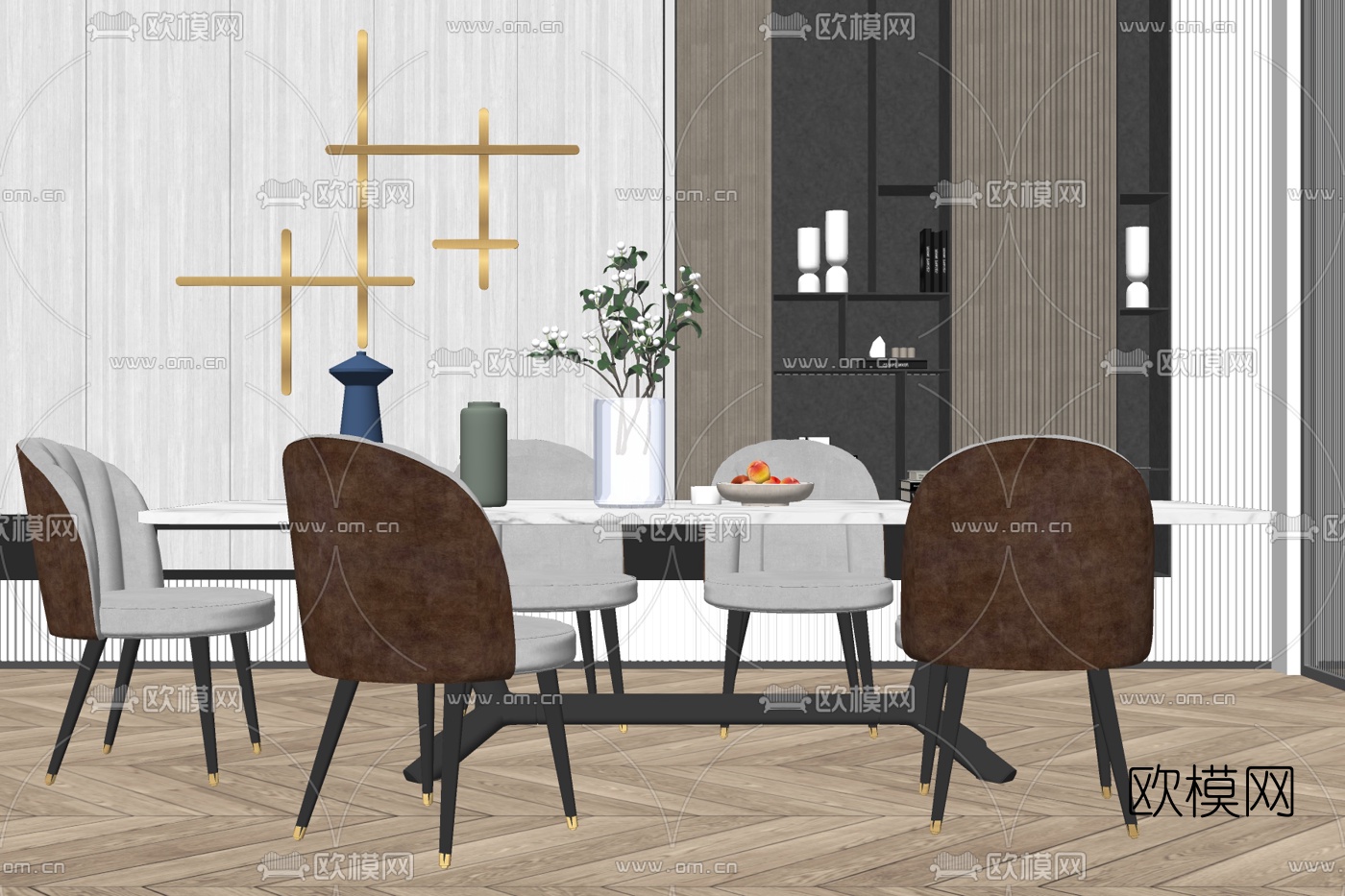 现代轻奢餐桌椅su模型下载